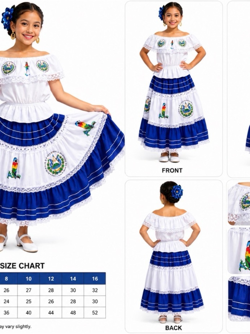 Traditional Kids White and Blue Folkloric Dress - Brand: